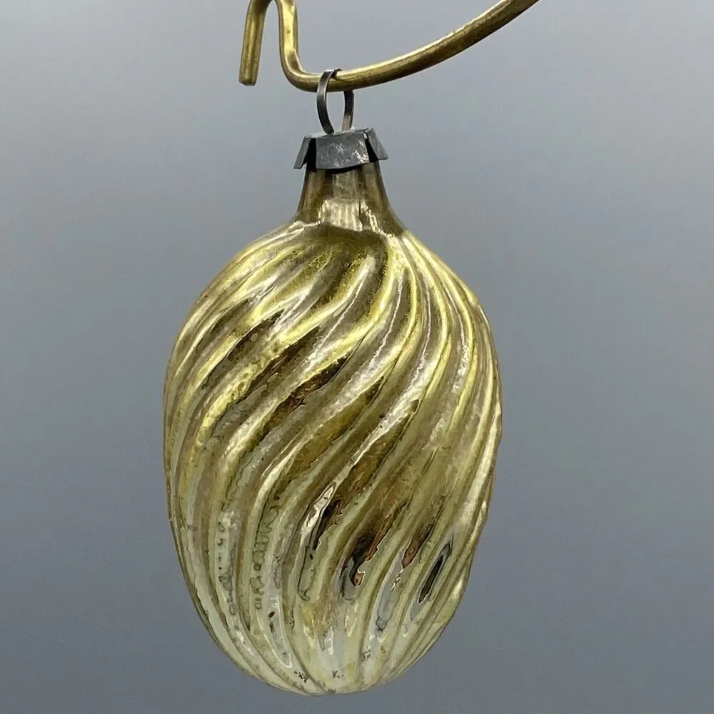 Vintage Textured Waves GlassChristmas Ornament Gold Victorian Style Holiday Tree